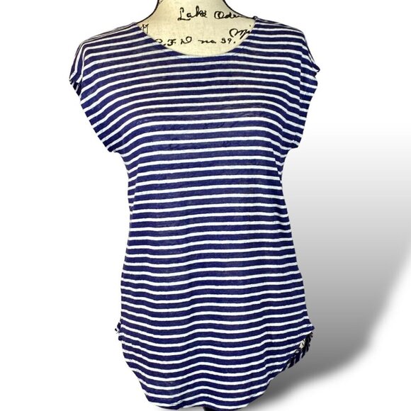 Christian Siriano Shirt Womens Sz S Blue White Striped Linen Sleeveless T-Shirt - Picture 1 of 10
